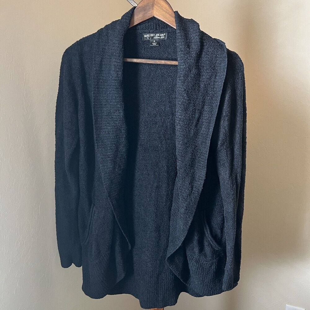 Barefoot Dreams Cozy Chic Lite 452 Circle Cardigan Sweater Black Medium Pockets